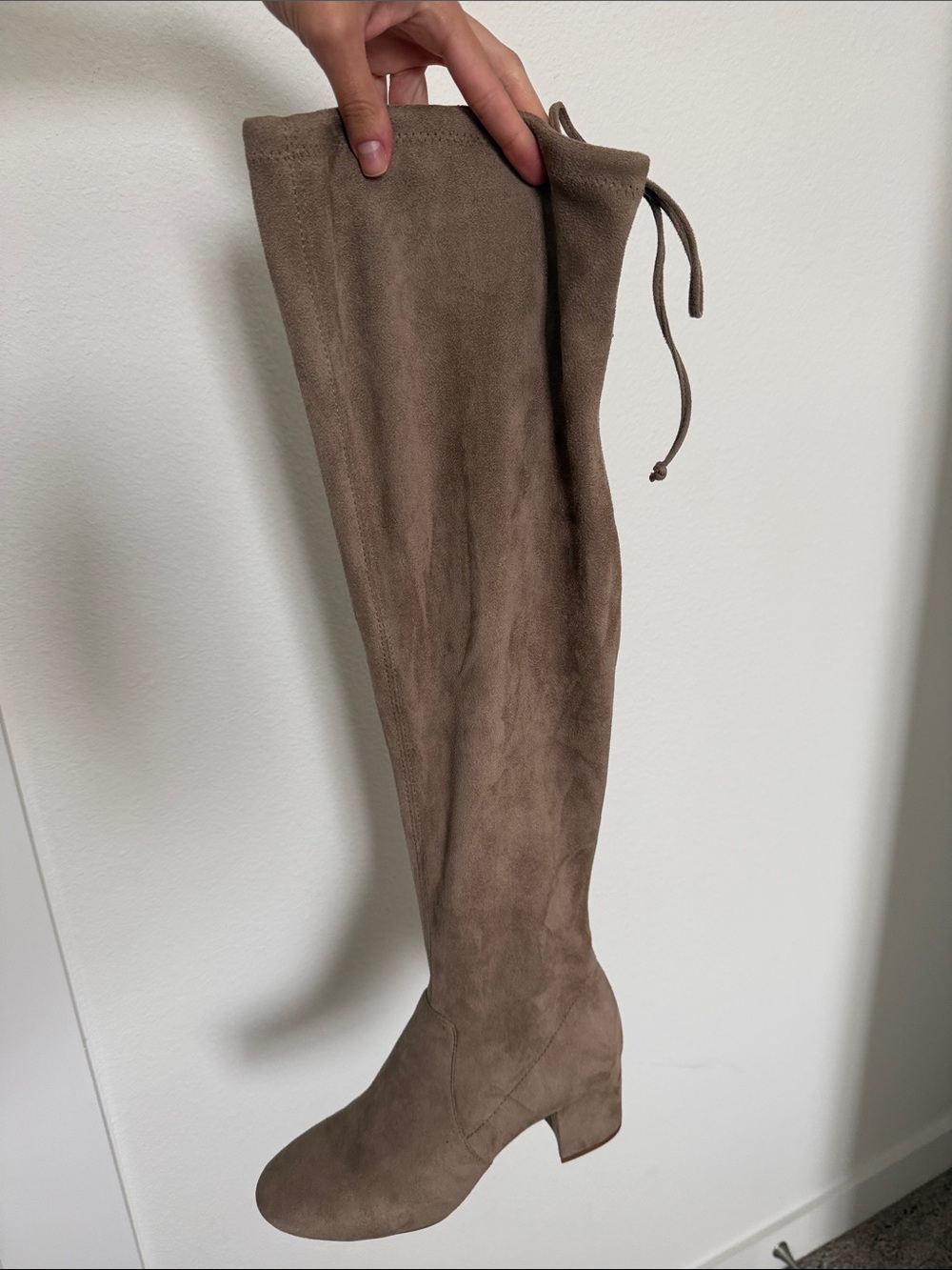 Gianni Bini Taupe Suede Over-the-Knee Block Heel Boots